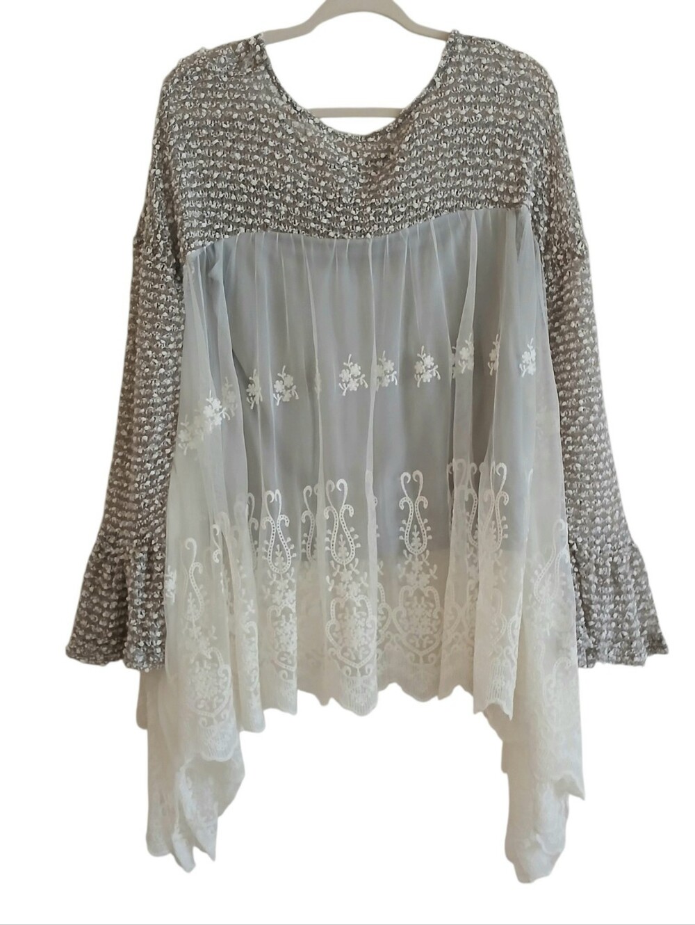 NEW RYU Layered Lace Mixed Media Batwing Tunic M Bohemian Oversized Ethereal - Picture 3 of 9